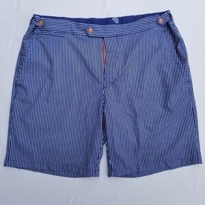 B. DRADDY- Men’s Sz. Large- Blue And White Stripe Swim Trunks- Golf Board Shorts